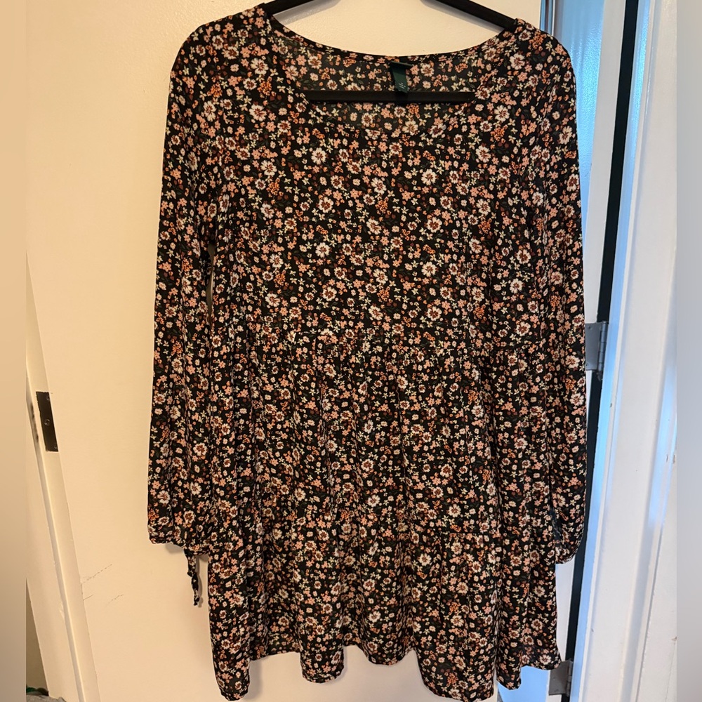 Wild Fable Black Floral Long Sleeve Dress